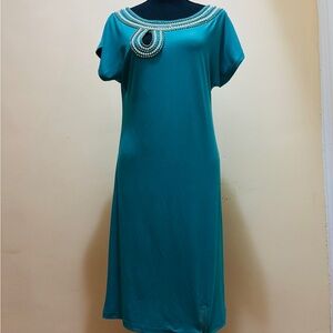 Chic Teal Midi Dress with Beaded Accent